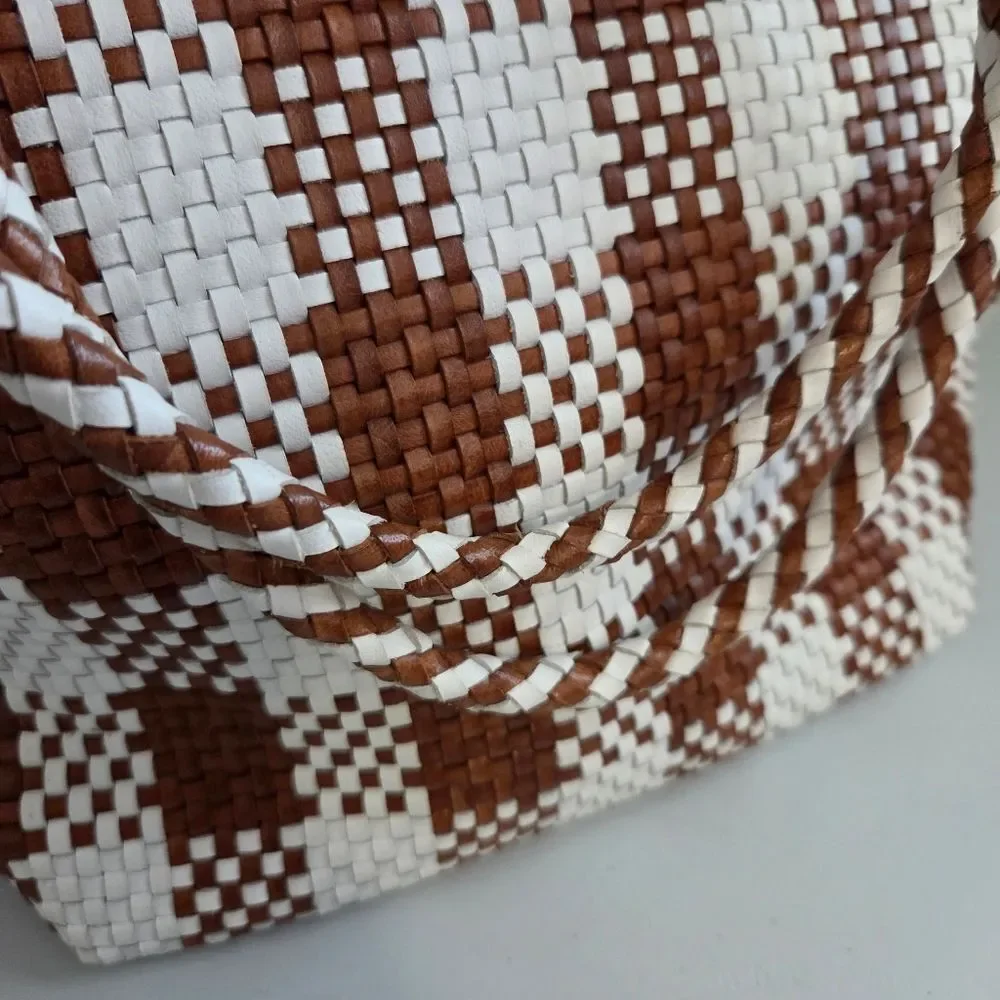 Loeffler Randall Woven Leather Brown & White Tote Bag - Picture 9 of 14